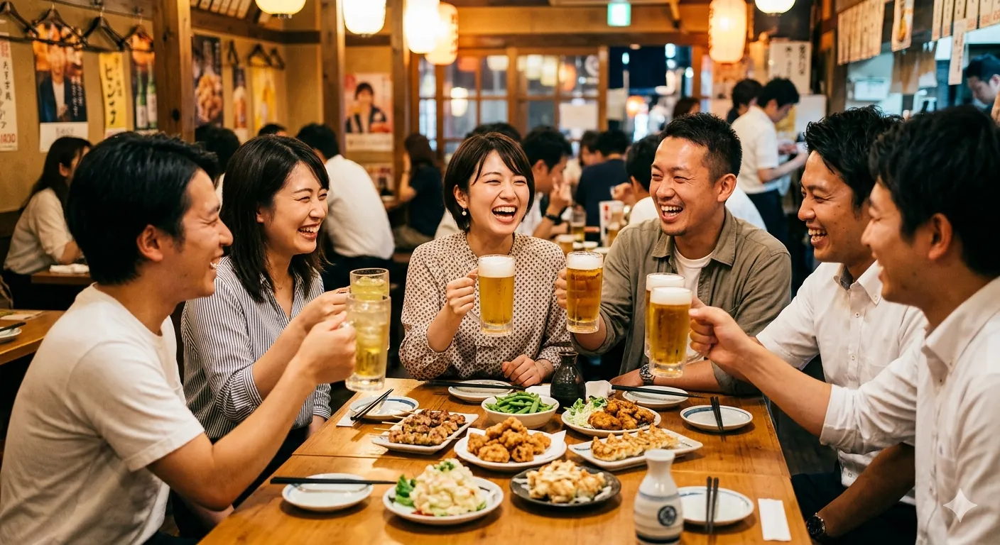 居酒屋で乾杯する仲間たち